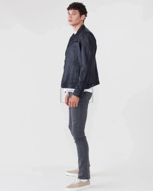 Men Classic Black Leather Jacket - image 3