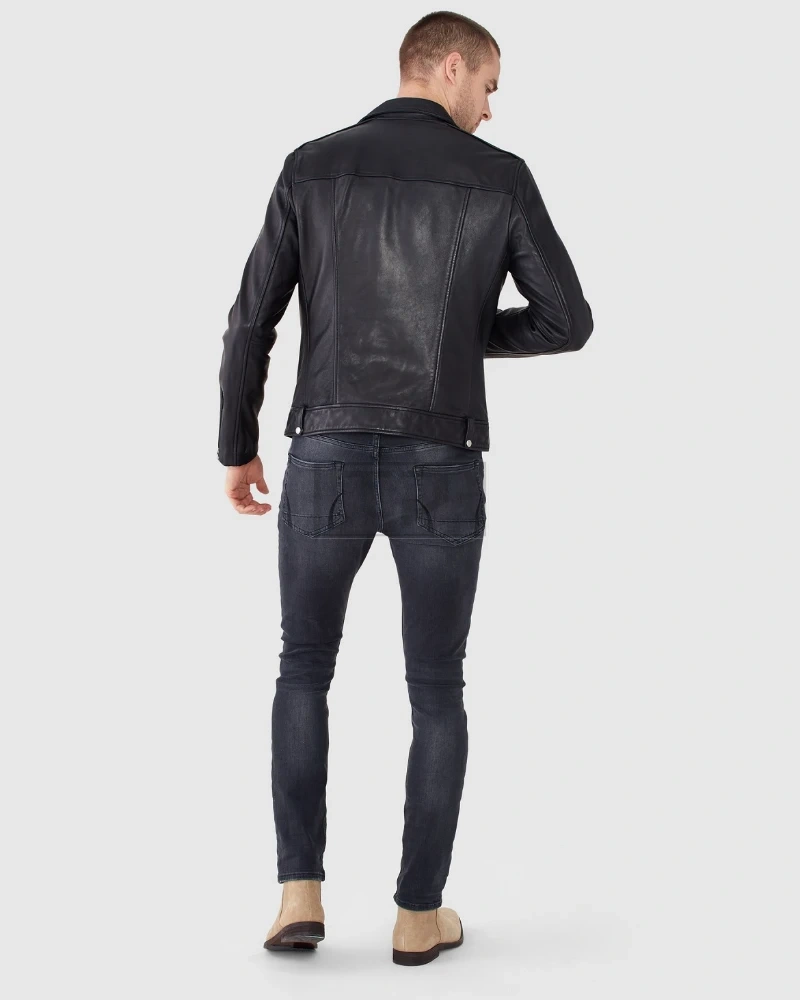Men Black Leather Biker Jacket - image 2