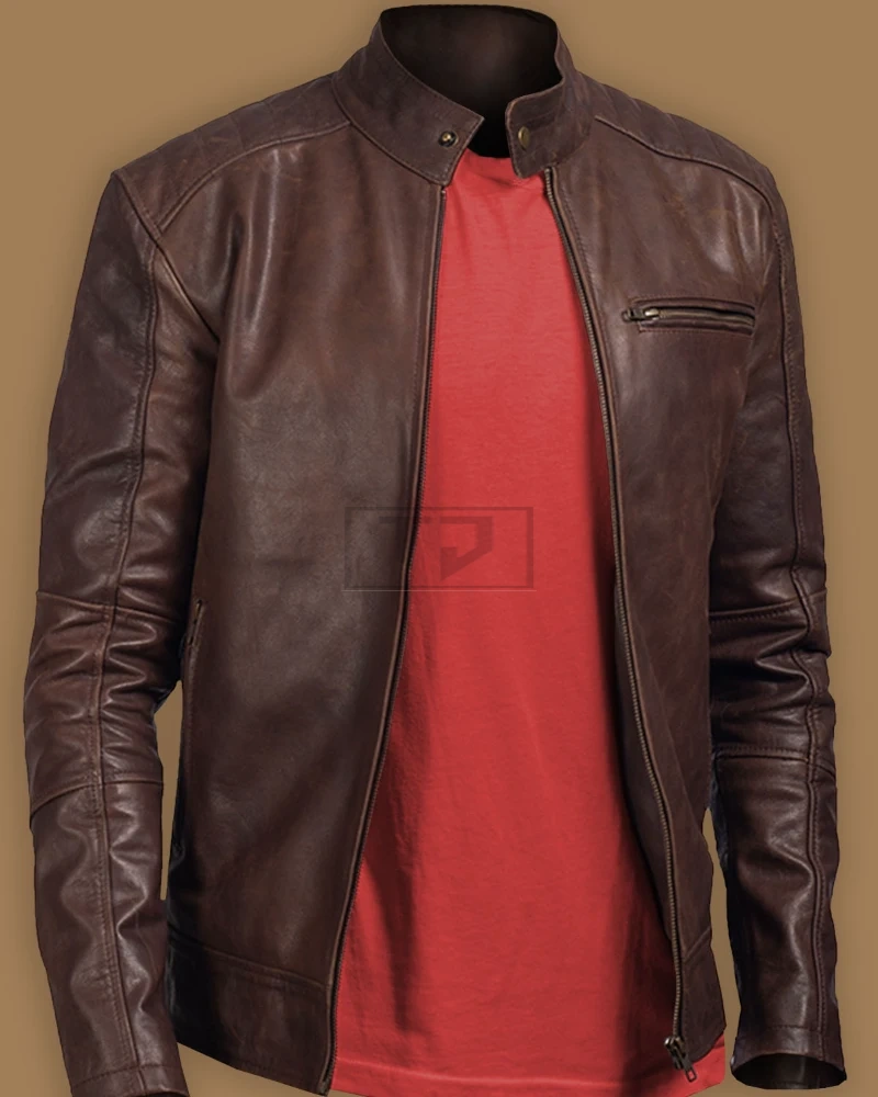 Men Polish Brown Leather Jacket - image 1
