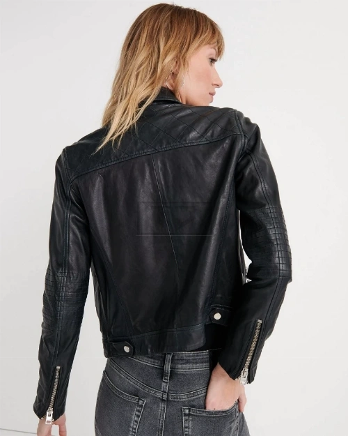 Women Core Black Leather Jacket - image 2