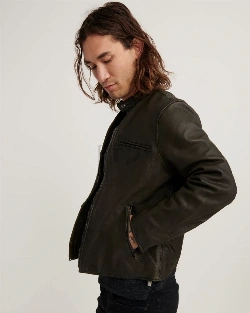 Men Short Black Leather Jacket - image 3