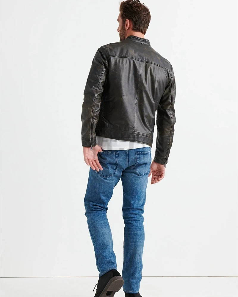 Men Faded Black Leather Jacket - image 2