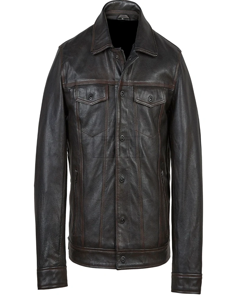 Men Antique Black Leather Jacket - image 1