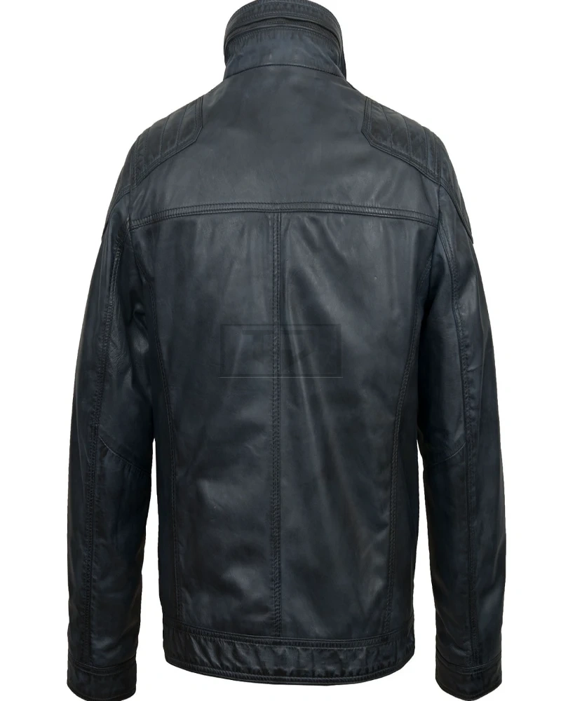 Men Royal Blue Leather Jacket - image 2