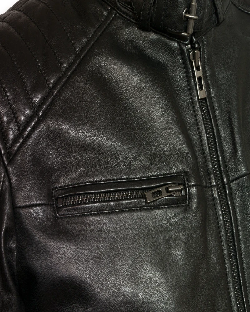 Men Black Pure Leather Jacket - image 3