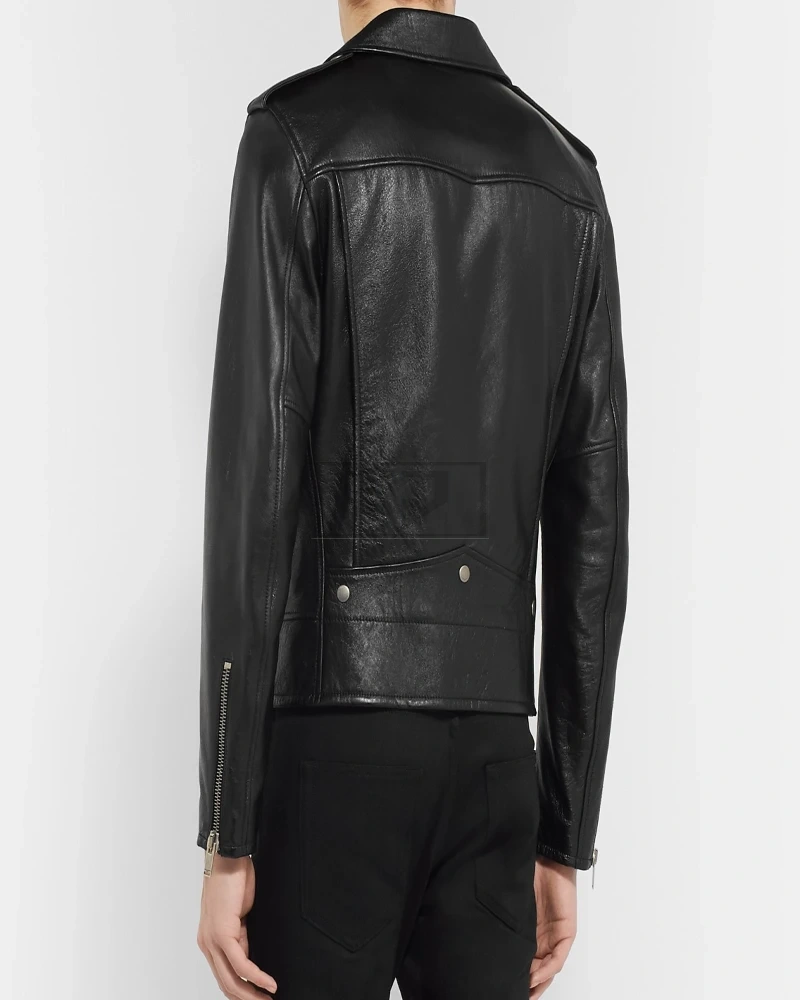 Men Black Textured Leather Jacket - image 2