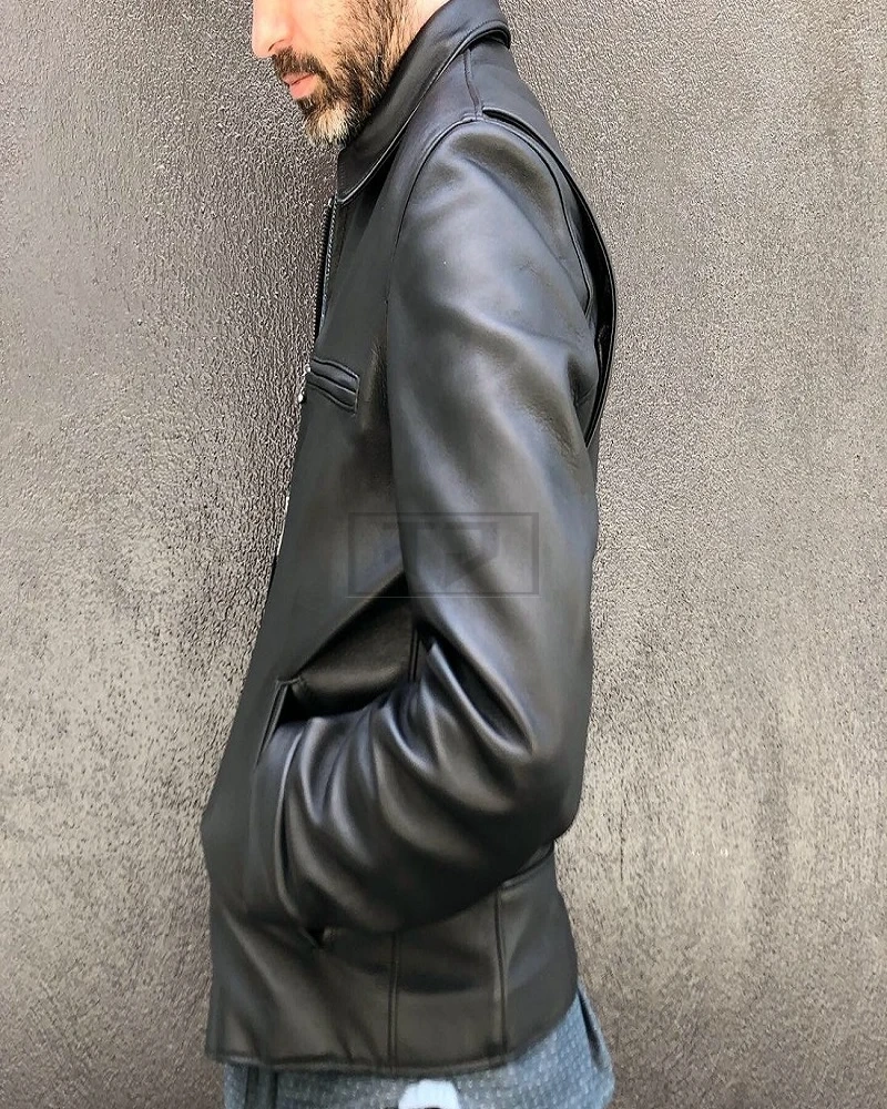 Men Black Waxy Leather Jacket - image 2