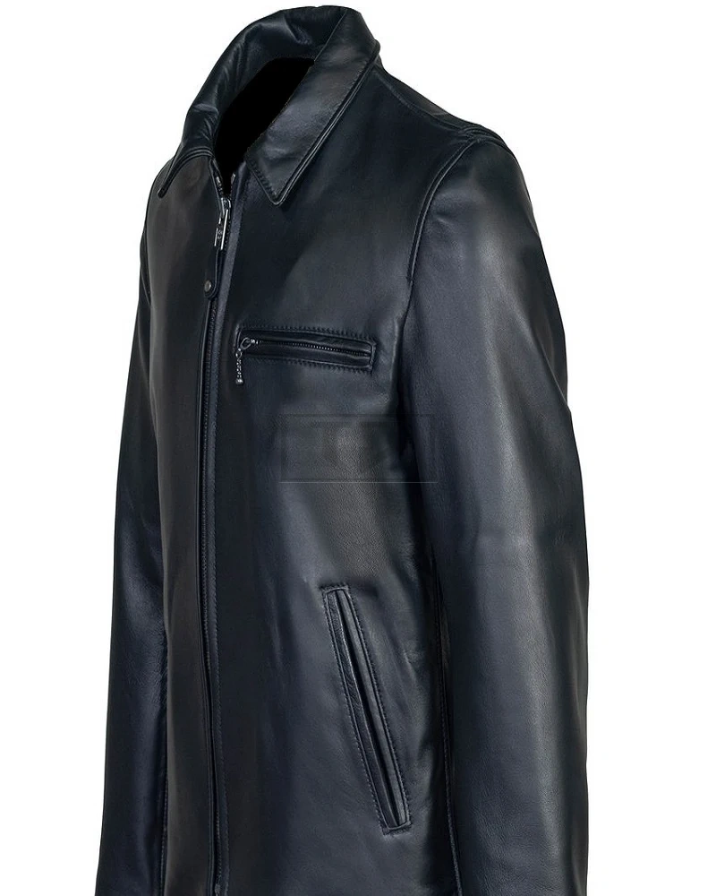 Men Black Waxy Leather Jacket - image 3