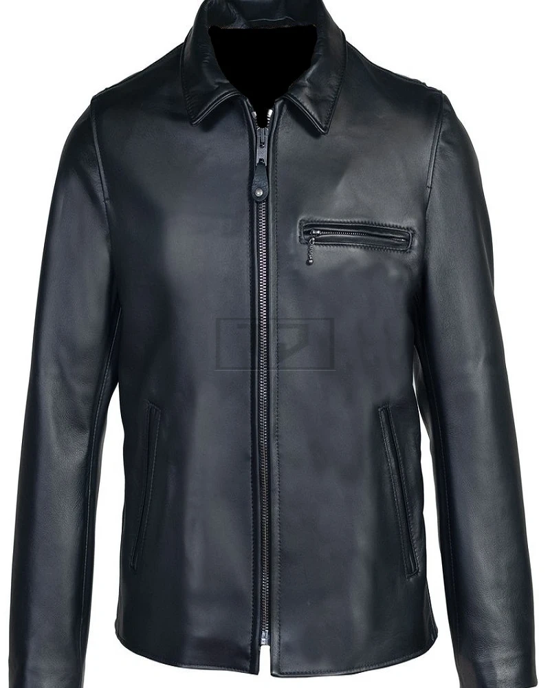Men Black Waxy Leather Jacket - image 4