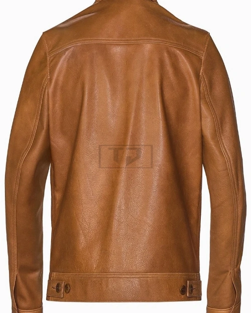 Men Light Brown Leather Jacket - image 2