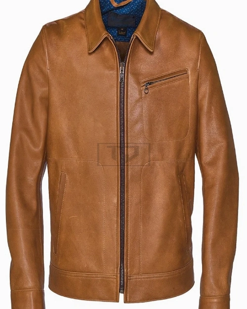 Men Light Brown Leather Jacket - image 3