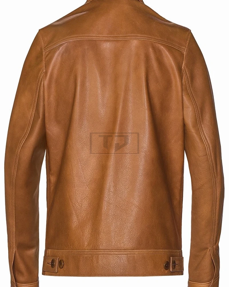 Men Light Brown Leather Jacket - image 2