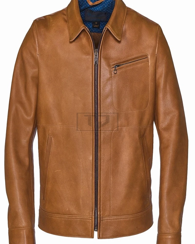 Men Light Brown Leather Jacket - image 3