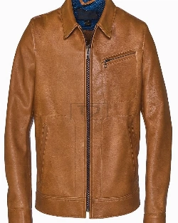 Men Light Brown Leather Jacket - image 3