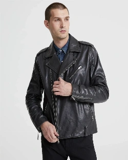 Men Charcoal Black Biker Jacket - image 3