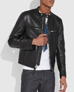 Men Black Cafe Racer Jacket - image 1