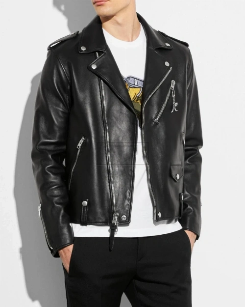 Men Black Motorcycle Jacket - image 1