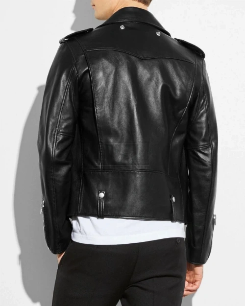 Men Black Motorcycle Jacket - image 2