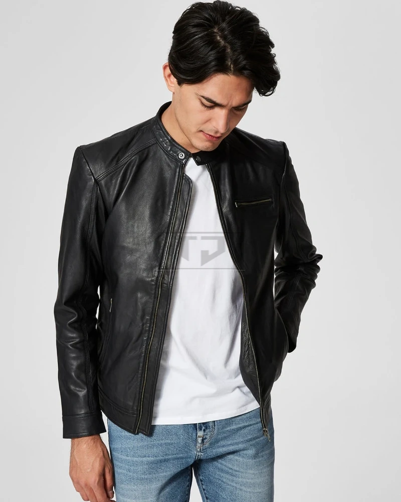 Men Black Moto Leather Jacket - image 1