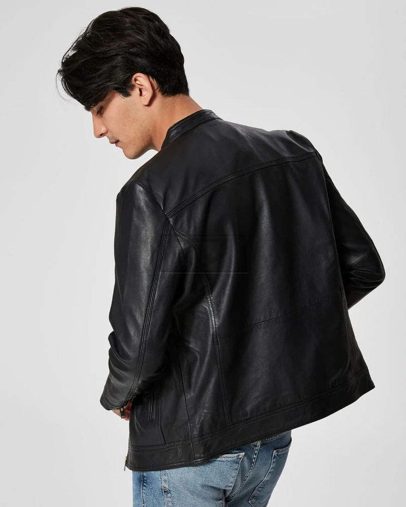 Men Black Moto Leather Jacket - image 2