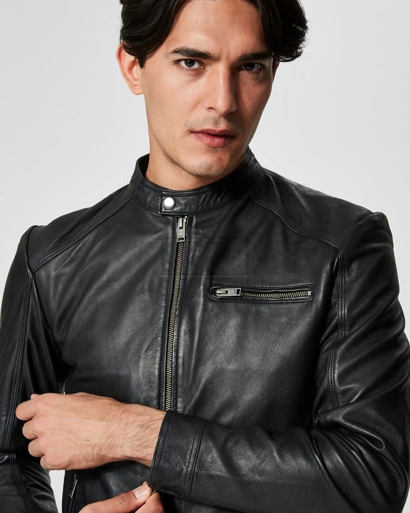 Men Black Moto Leather Jacket - image 3