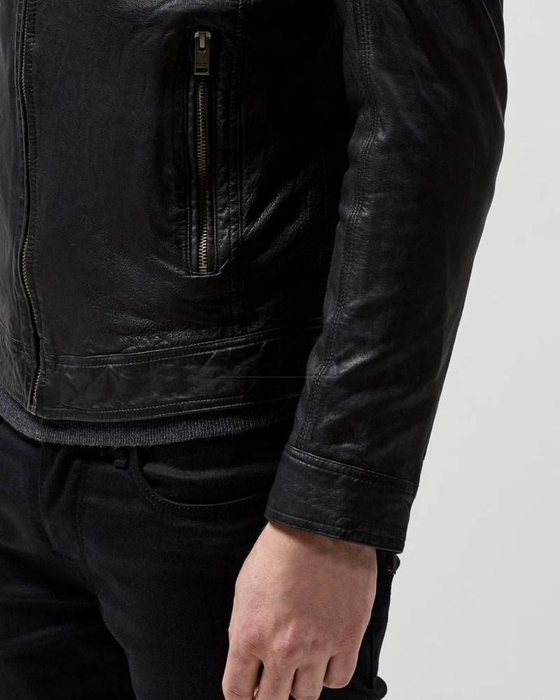 Men Black Moto Leather Jacket - image 4