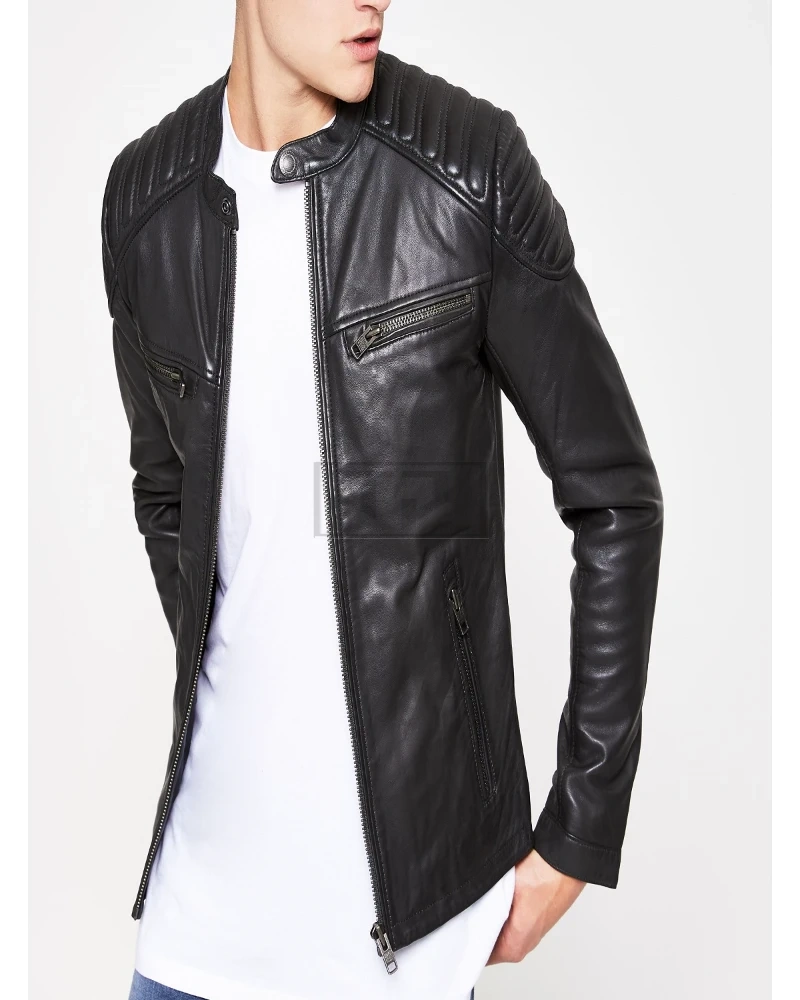 Men Black Superdry Leather Jacket - image 1