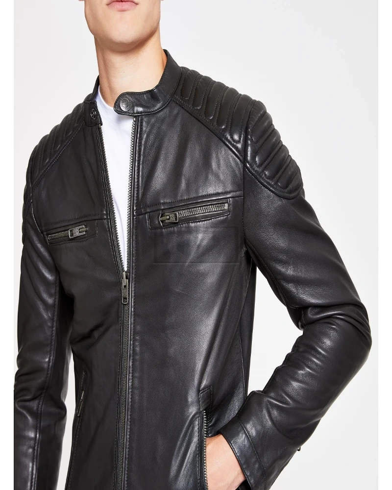 Men Black Superdry Leather Jacket - image 3