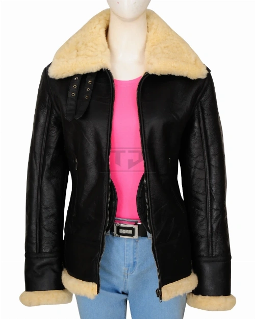 Women's Black Shearling B3 Jacket - image 2