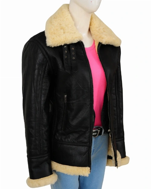 Women's Black Shearling B3 Jacket - image 4
