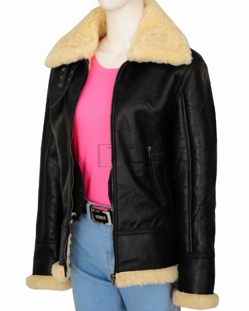 Women's Black Shearling B3 Jacket - image 5