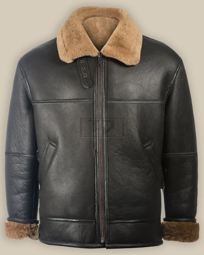 Men Black Aviator Shearling Jacket - image 1