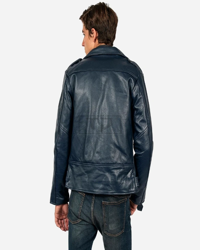 Men Midnight Blue Leather Jacket - image 2