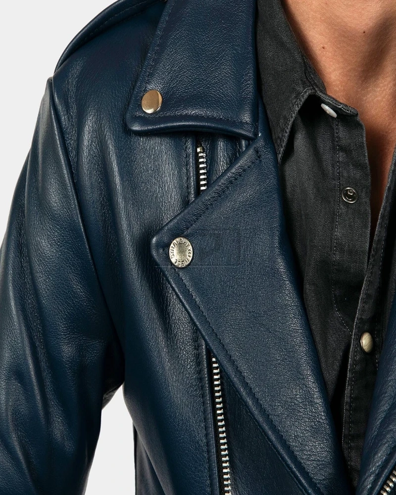 Men Midnight Blue Leather Jacket - image 3