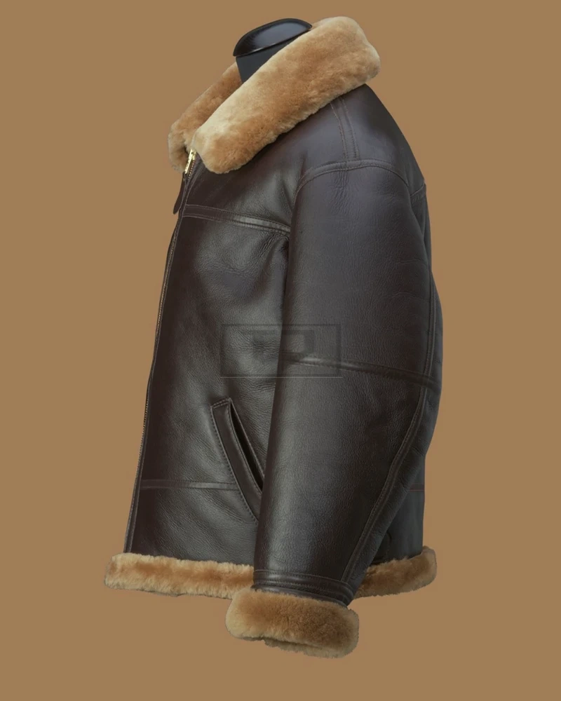 Men Brown RAF Shearling Jacket - image 3