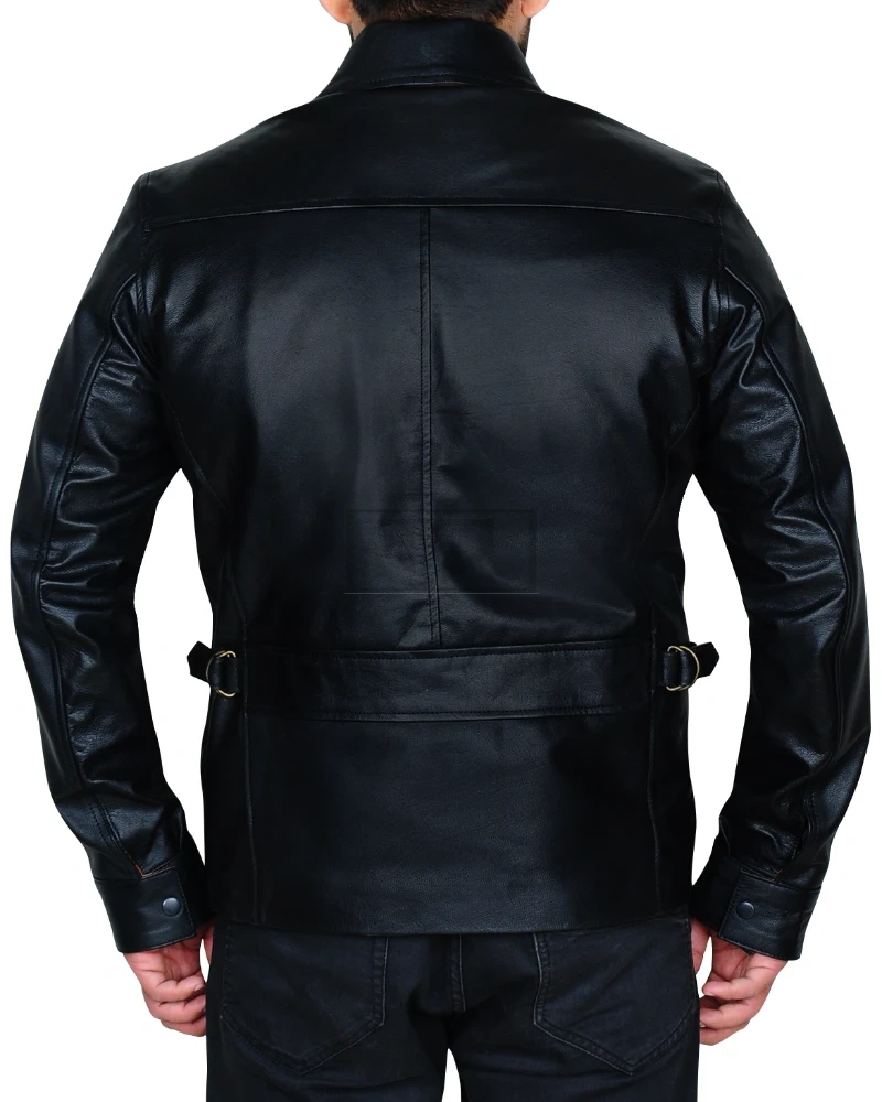 Shirt Collar Black Leather Jacket - image 2