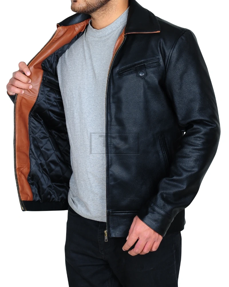 Shirt Collar Black Leather Jacket - image 4