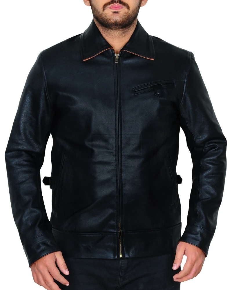 Shirt Collar Black Leather Jacket - image 5