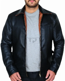 Shirt Collar Black Leather Jacket - image 1