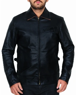 Shirt Collar Black Leather Jacket - image 5