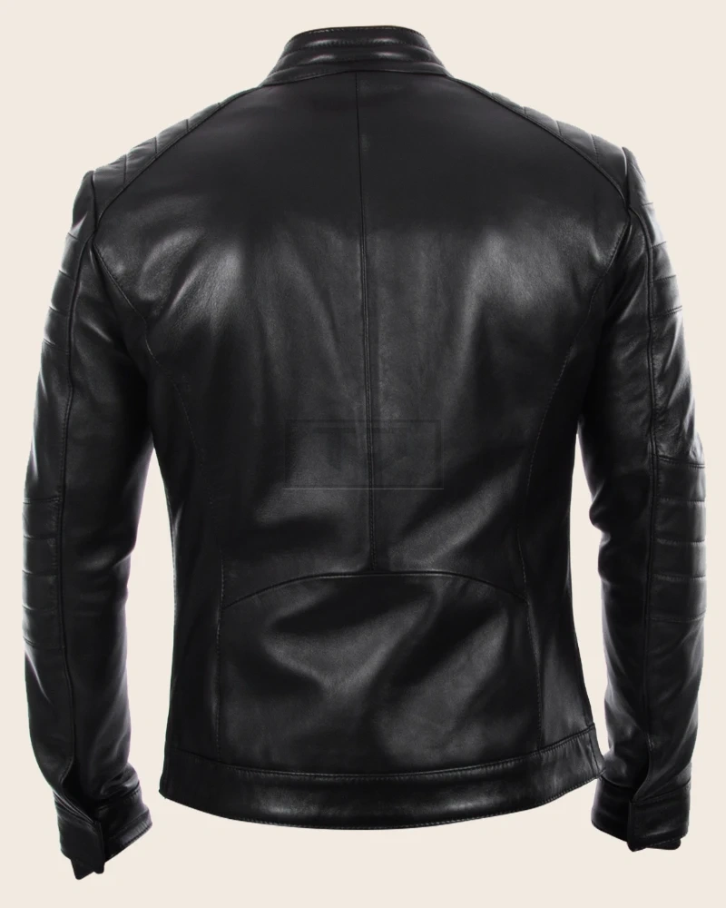 Men Black Racing Leather Jacket - image 2