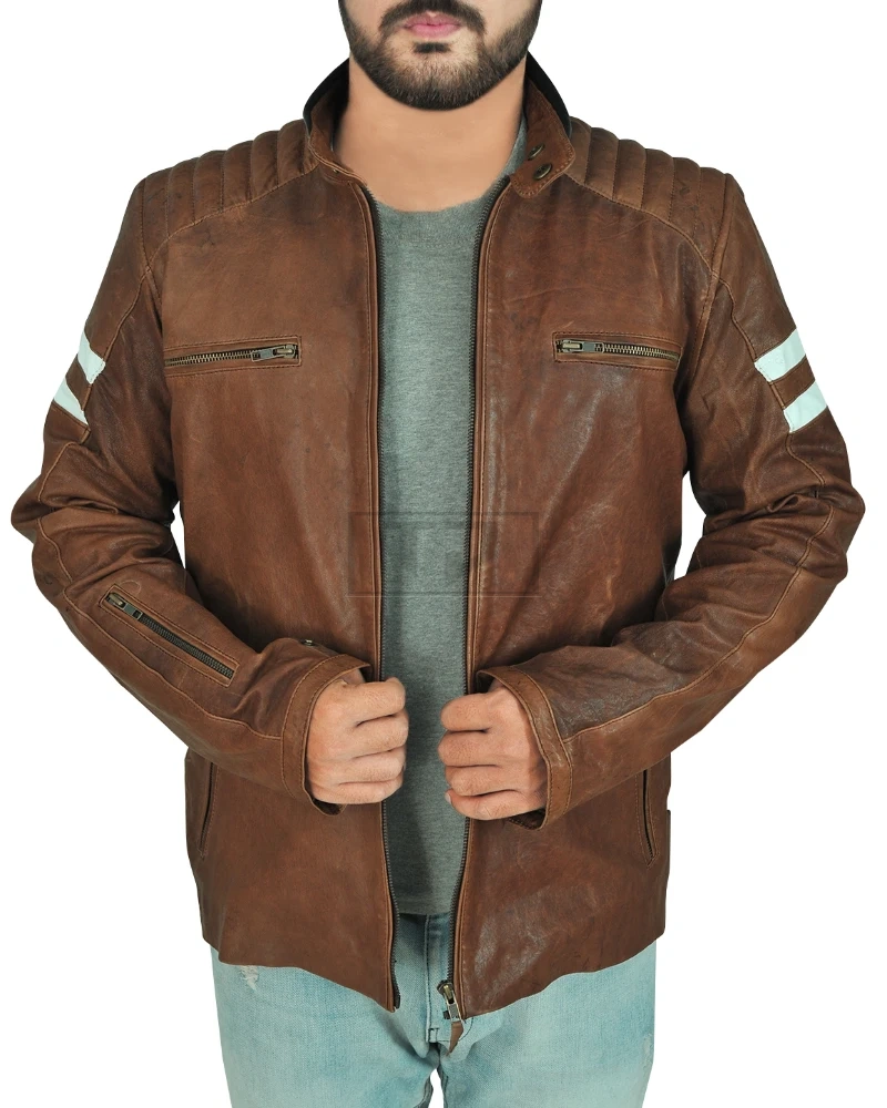 Classic Brown Leather Biker Jacket - image 1