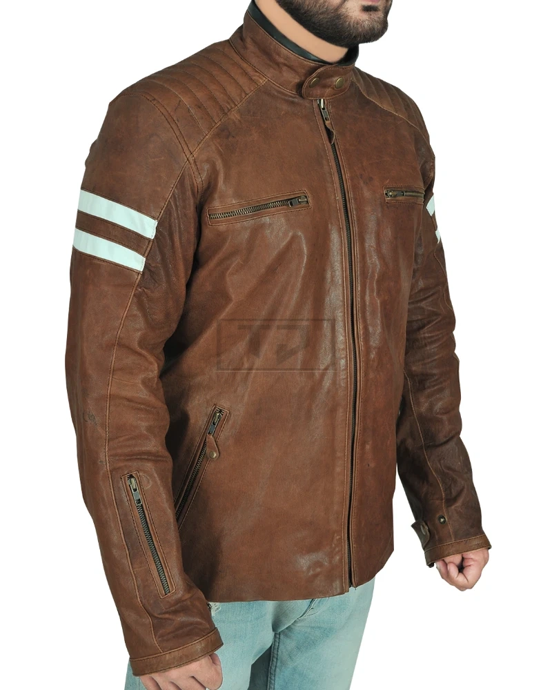Classic Brown Leather Biker Jacket - image 3