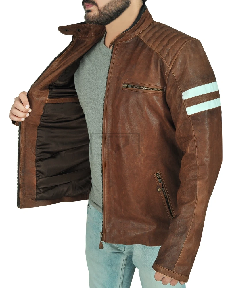 Classic Brown Leather Biker Jacket - image 4