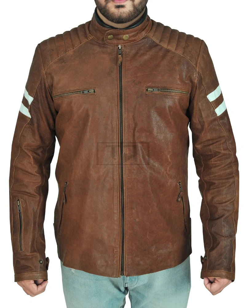 Classic Brown Leather Biker Jacket - image 5