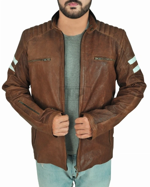 Classic Brown Leather Biker Jacket - image 1