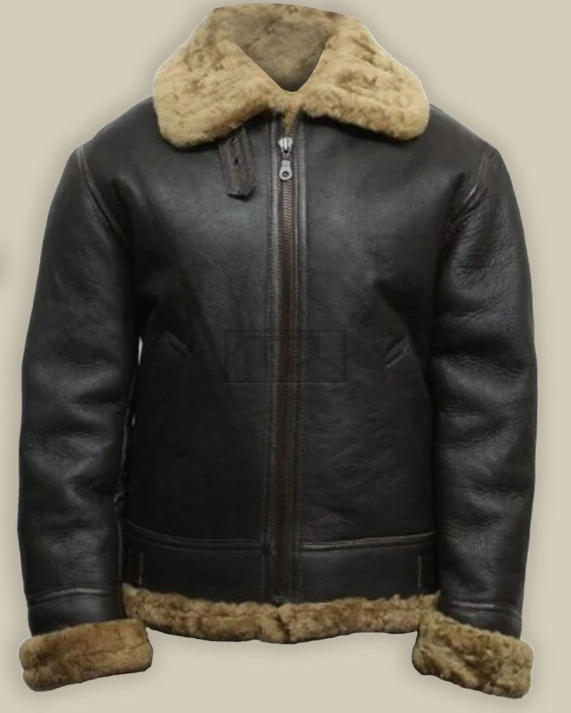 Men Black B3 Bomber Shearling Leather Jacket - image 1