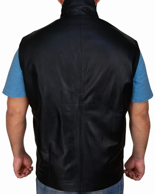 Men Sleek Black Leather Vest - image 2