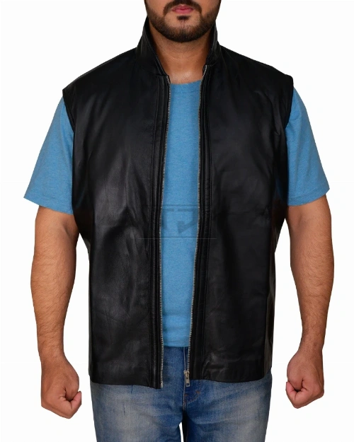 Men Sleek Black Leather Vest - image 5