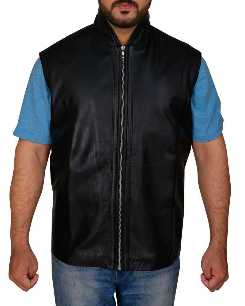 Men Sleek Black Leather Vest - image 1